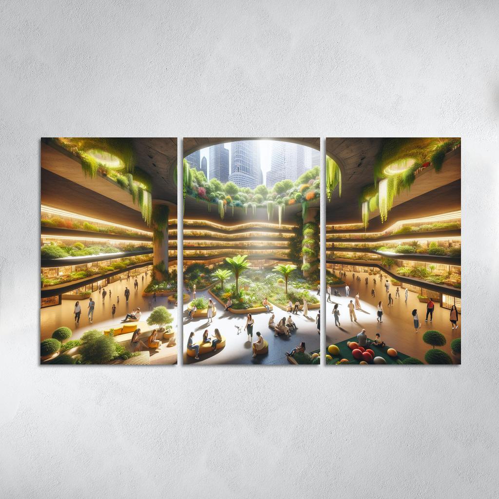 Underground Urban Oasis 3 Piece HD Canvas Wall Art-Original Frame