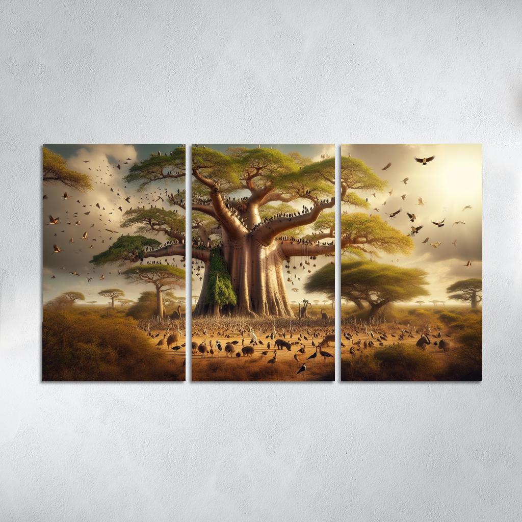 The Forgotten Giants The Baobab Tree and Its Ecosystem 3 Piece HD Canvas Wall Art-Original Frame