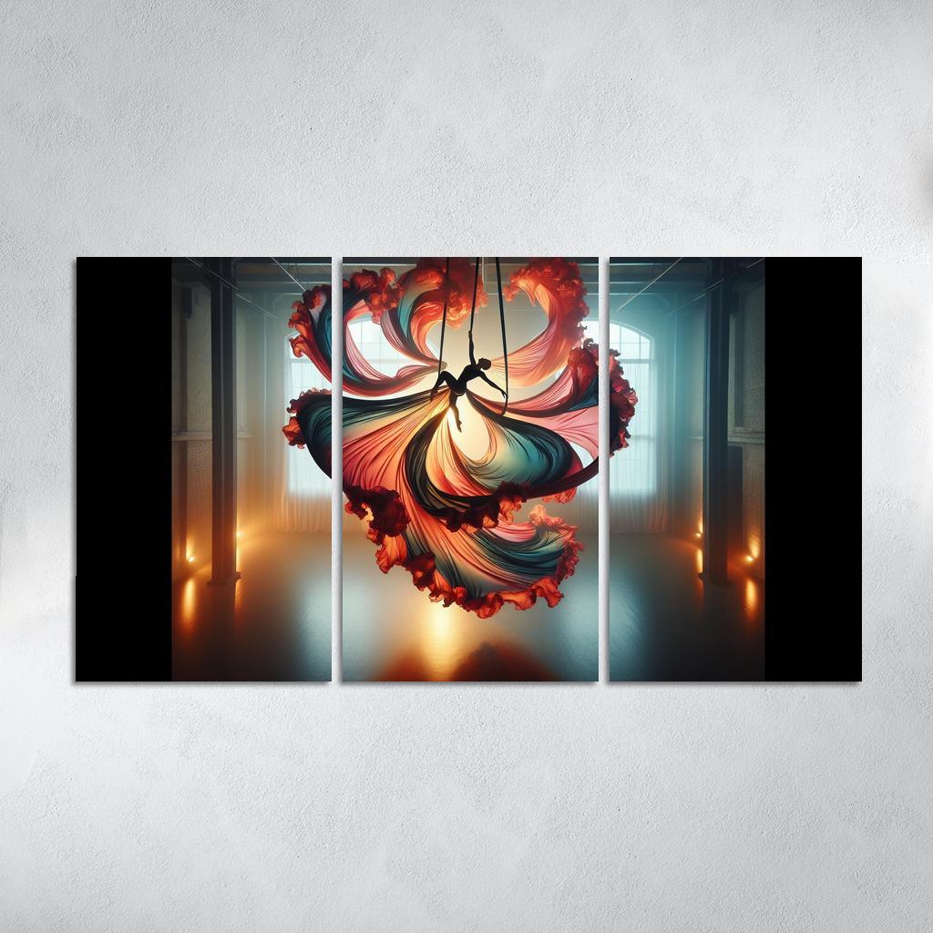 Aerial Silks Dance in the Air 3 Piece HD Canvas Wall Art-Original Frame