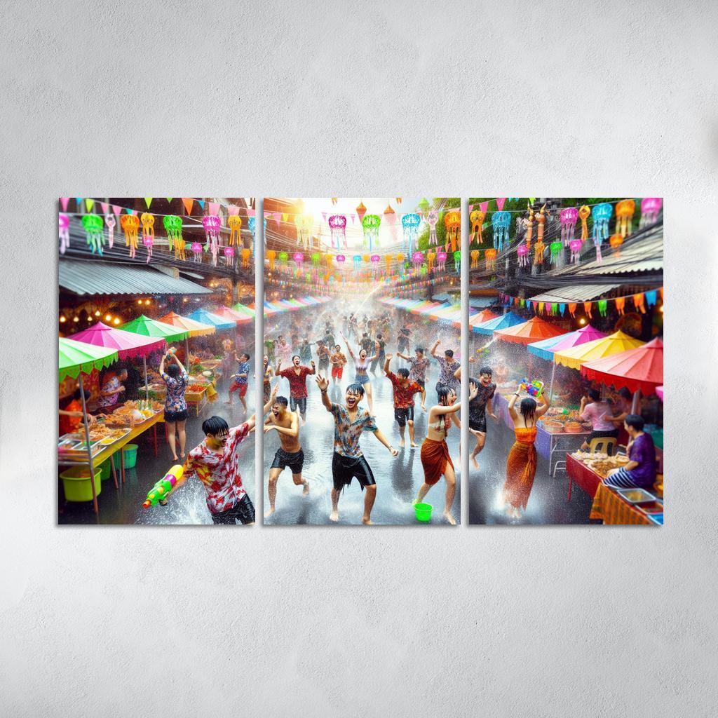Songkran Water Festival Canvas Paintings Frame