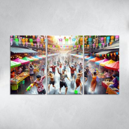 Songkran Water Festival Canvas Paintings Frame