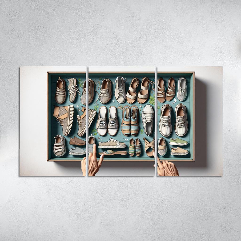 Sustainable Footwear Eco-Conscious Styles 3 Piece HD Canvas Wall Art-Original Frame