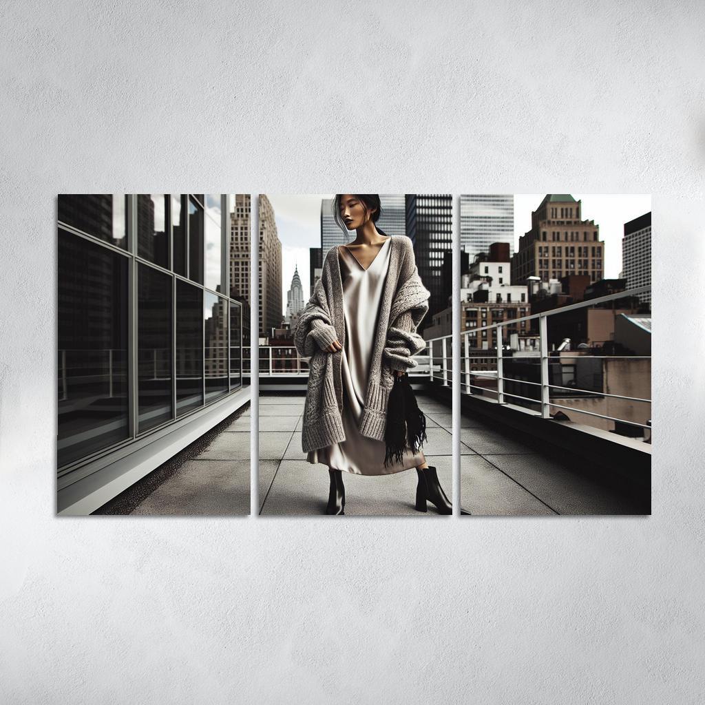 Layered Textures Combining Fabrics 3 Piece HD Canvas Wall Art-Original Frame