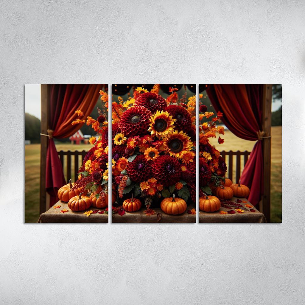 Autumn's Embrace A Seasonal Floral Bounty 3 Piece HD Canvas Wall Art-Original Frame