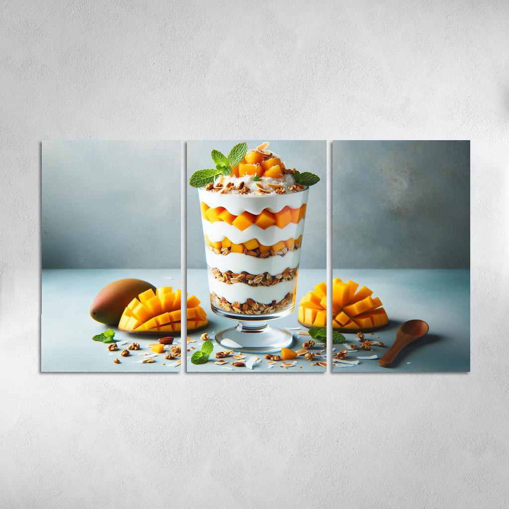Creamy Coconut Mango Parfait 3 Piece HD Canvas Wall Art-Original Frame