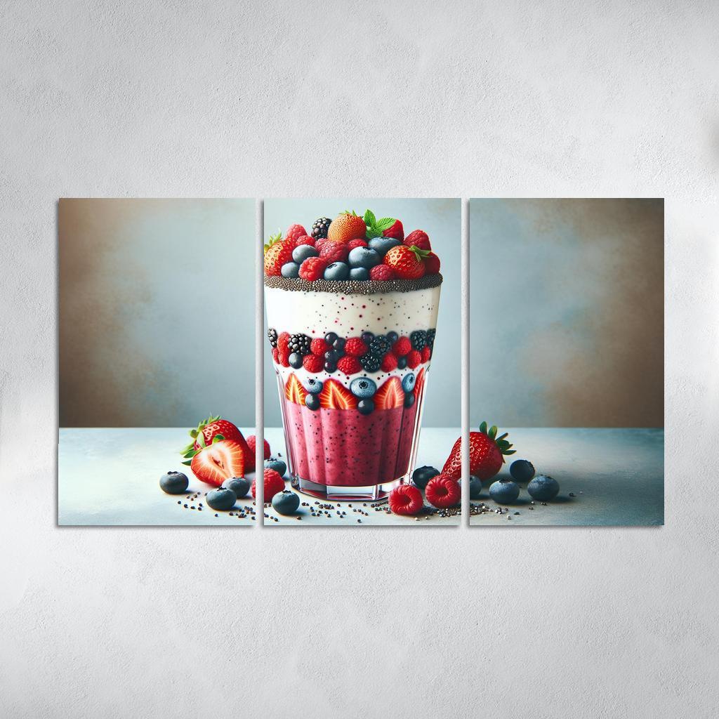 Almond Berry Bliss Smoothie 3 Piece HD Canvas Wall Art-Original Frame