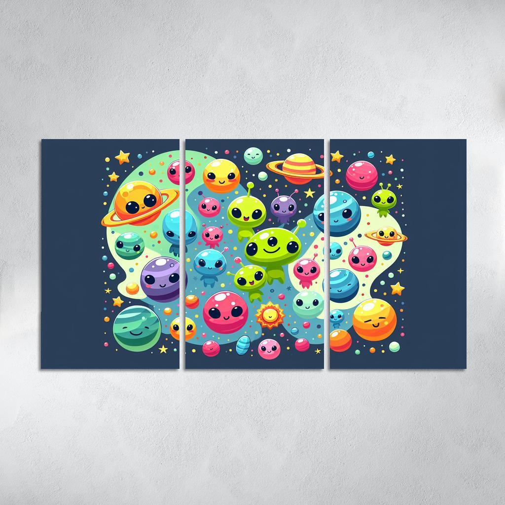 Space Explorers Adventure 3 Piece HD Canvas Wall Art-Original Frame