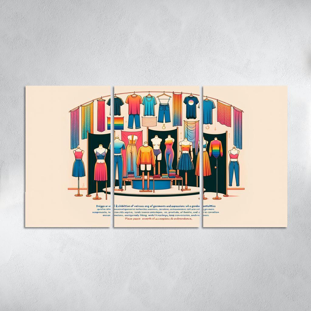 Threads of Identity Navigating Gender and Expression 3 Piece HD Canvas Wall Art-Original Frame