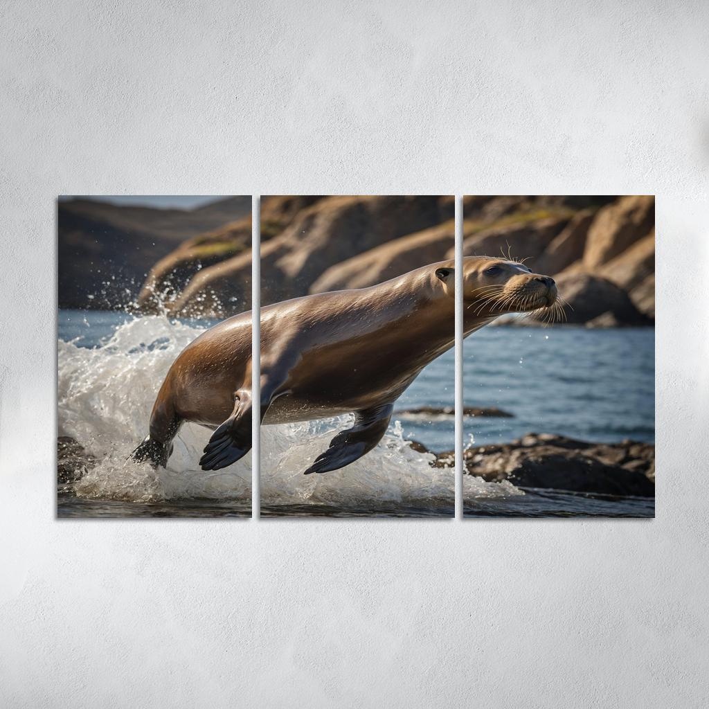 The Playful Sea Lion At A Coastal Colony Framed Paintings