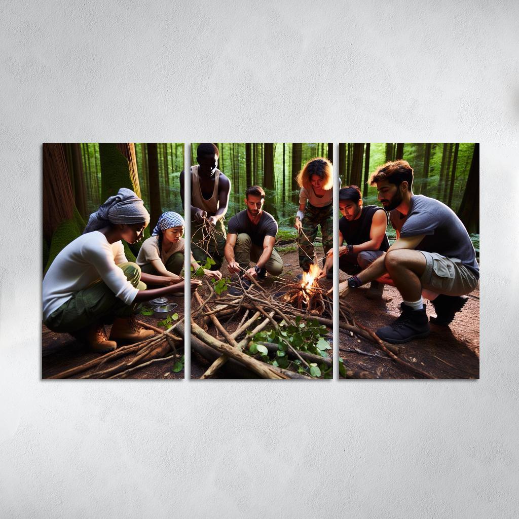 Wilderness Survival Learn the Art of Survival Skills 3 Piece HD Canvas Wall Art-Original Frame