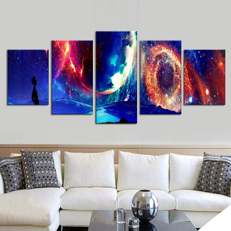 Galaxy Sky 5 Piece HD Multi Panel Canvas Wall Art Frame-Original Frame