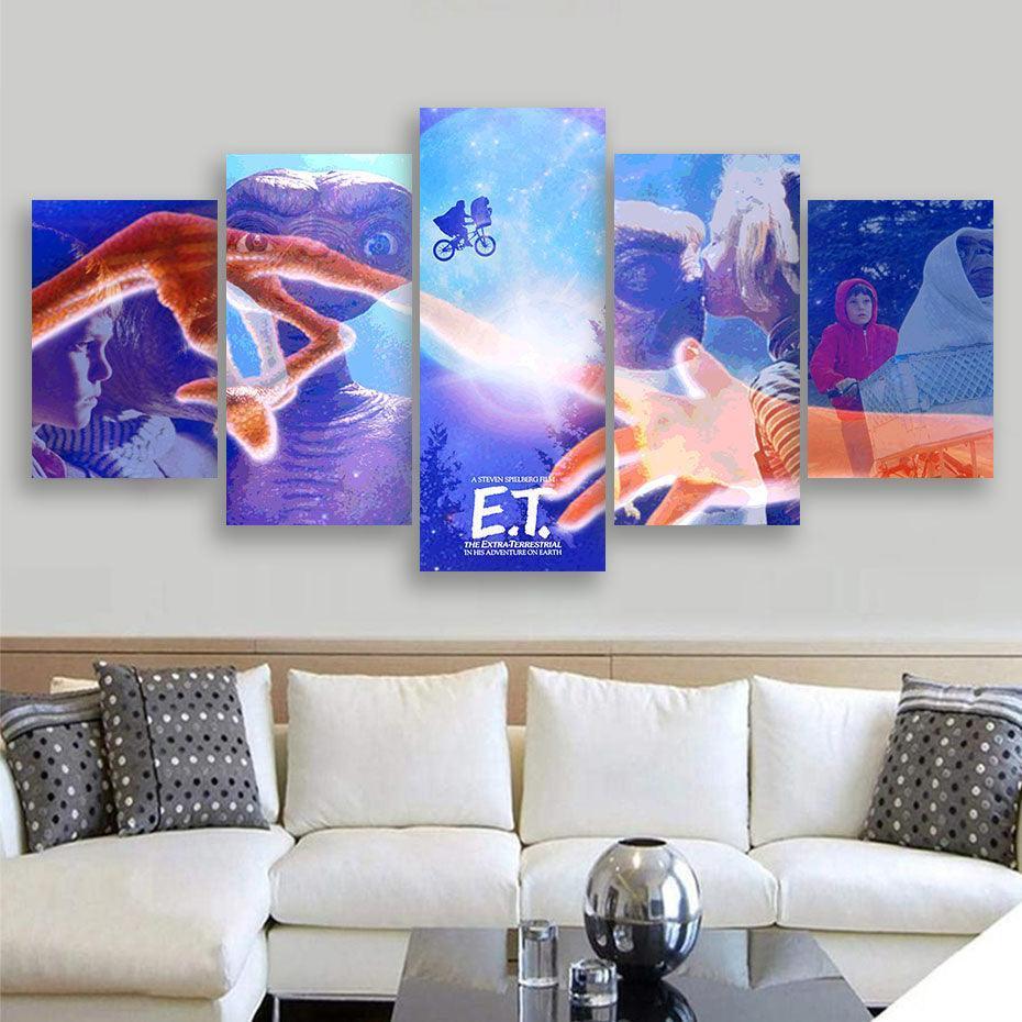 ET The Extra Terrestrial 5 Piece HD Multi Panel Canvas Wall Art Frame-Original Frame