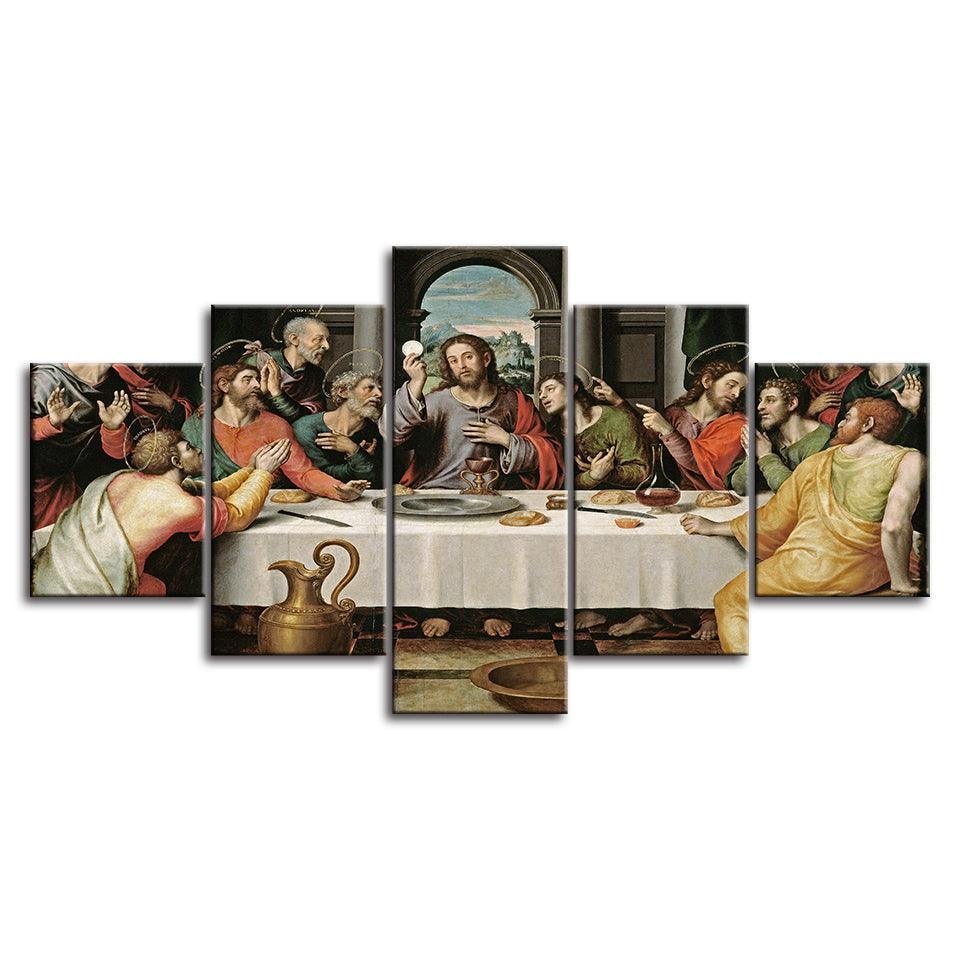 The Last Supper HD 5 Piece Panel Canvas Wall Art Frame-Original Frame