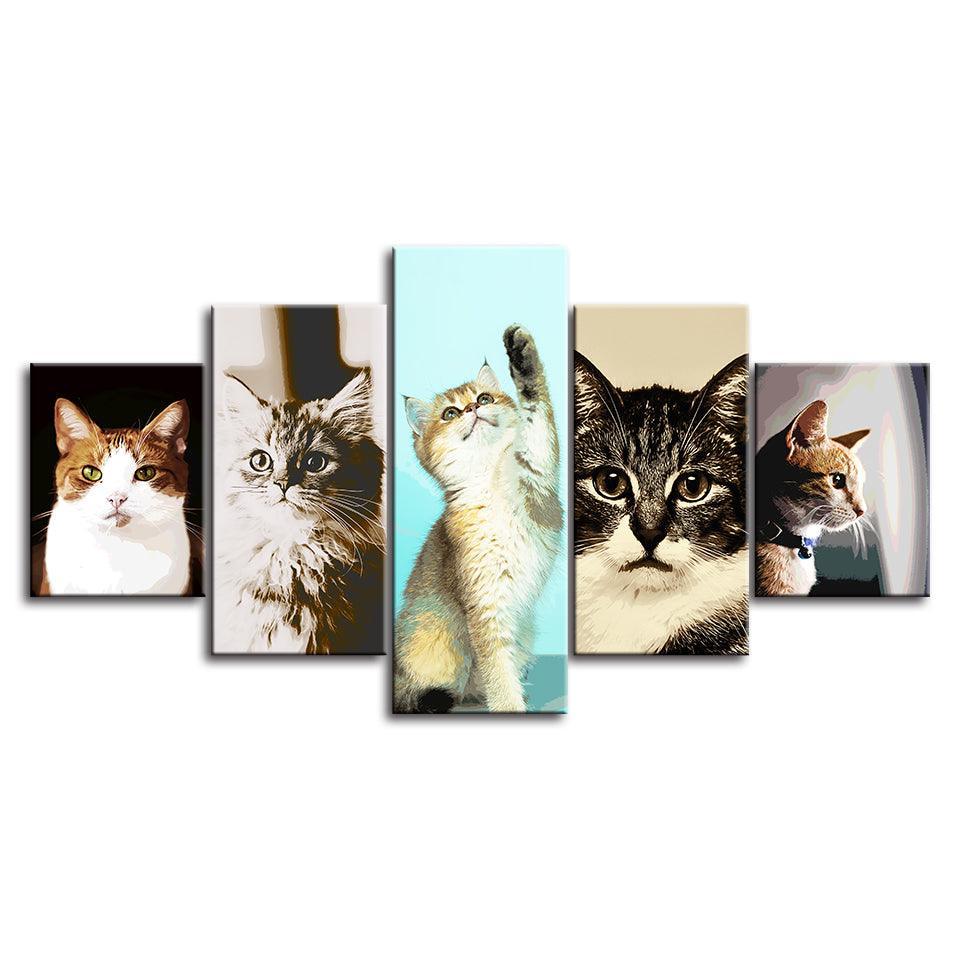 The Cute Cats Collection 5 Piece HD Multi Panel Canvas Wall Art Frame-Original Frame