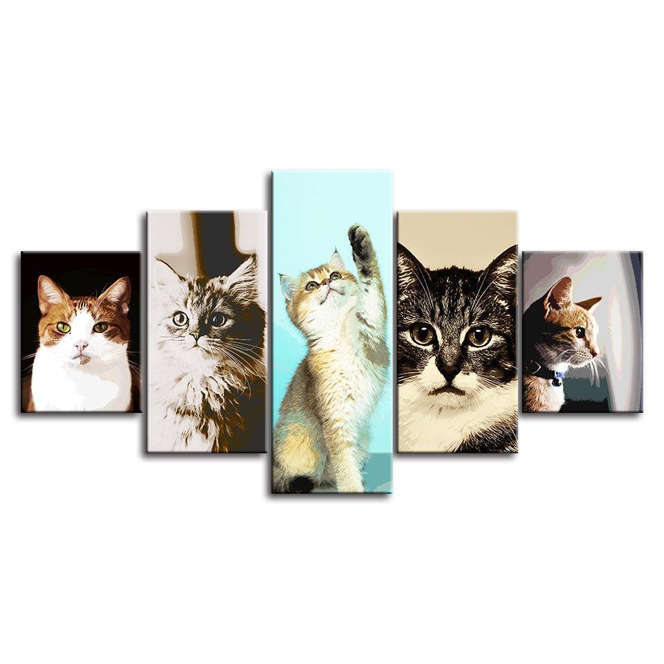 The Cute Cats Collection 5 Piece HD Multi Panel Canvas Wall Art Frame-Original Frame