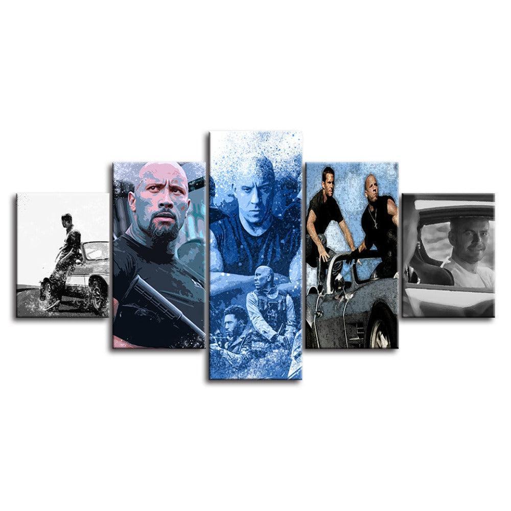 Fast And The Furious 5 Piece HD Multi Panel Canvas Wall Art Frame-Original Frame