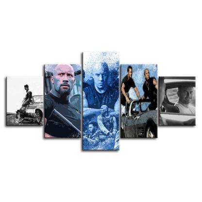 Fast And The Furious 5 Piece HD Multi Panel Canvas Wall Art Frame-Original Frame