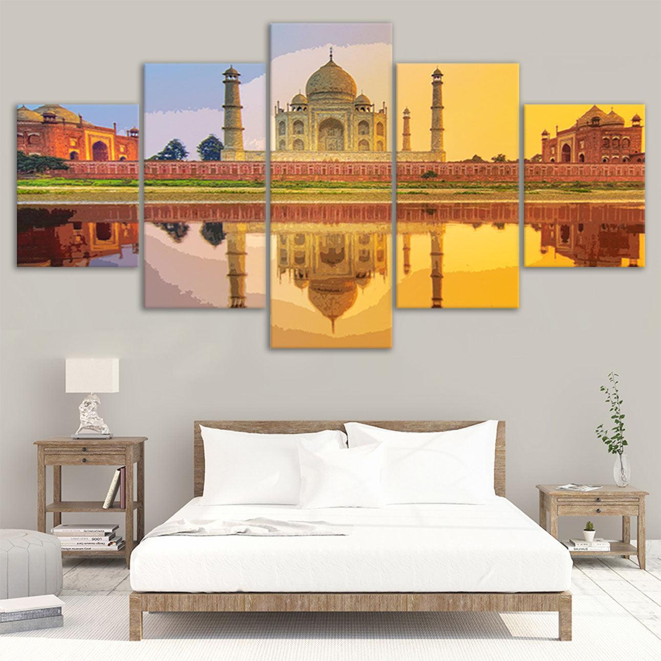 Taj Mahal 5 Piece HD Multi Panel Canvas Wall Art Frame-Original Frame