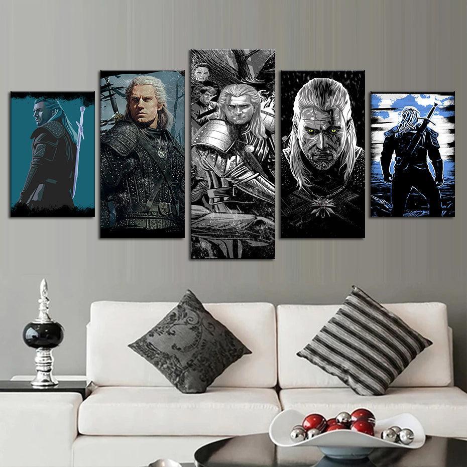 The Witcher 5 Piece HD Multi Panel Canvas Wall Art Frame-Original Frame