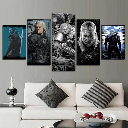 The Witcher 5 Piece HD Multi Panel Canvas Wall Art Frame-Original Frame