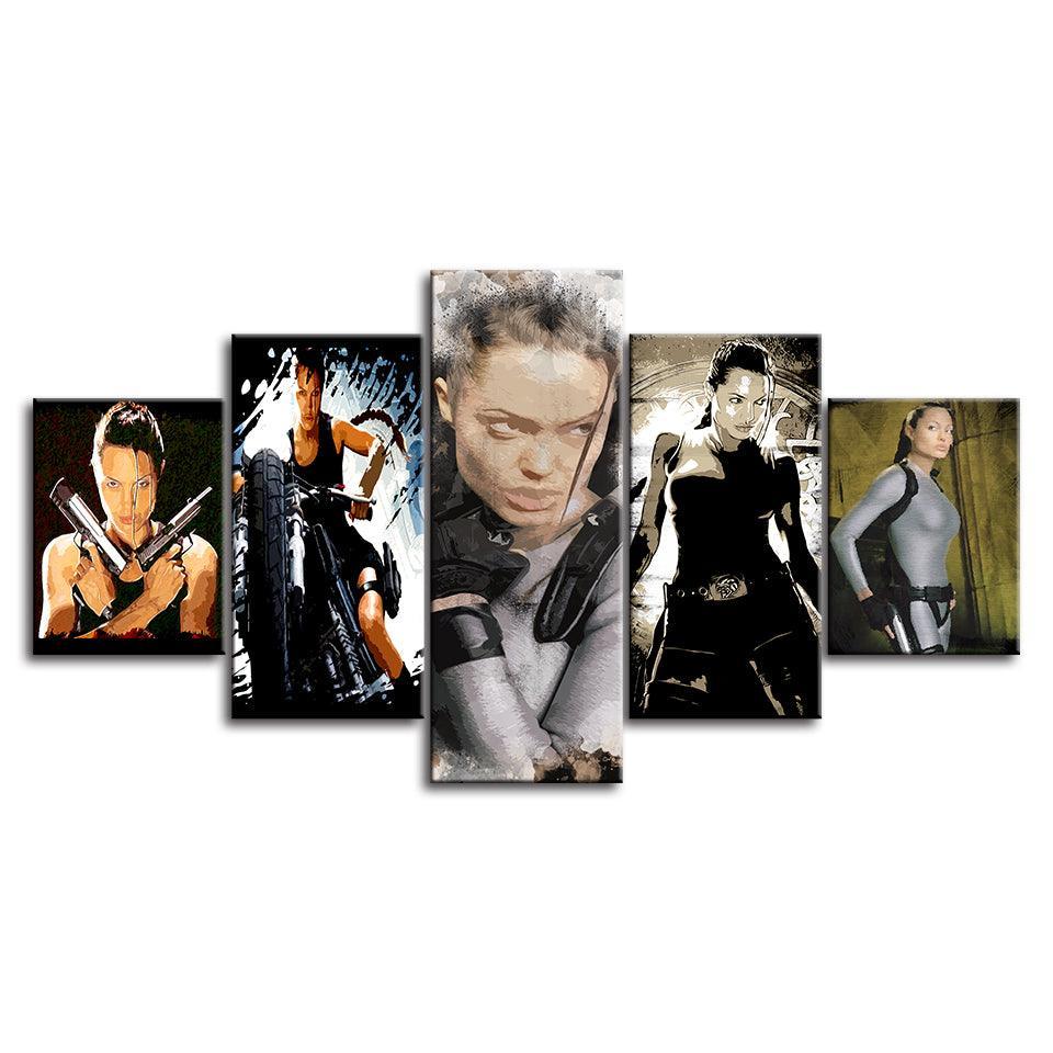 Angelina Jolie 5 Piece HD Multi Panel Canvas Wall Art Frame-Original Frame