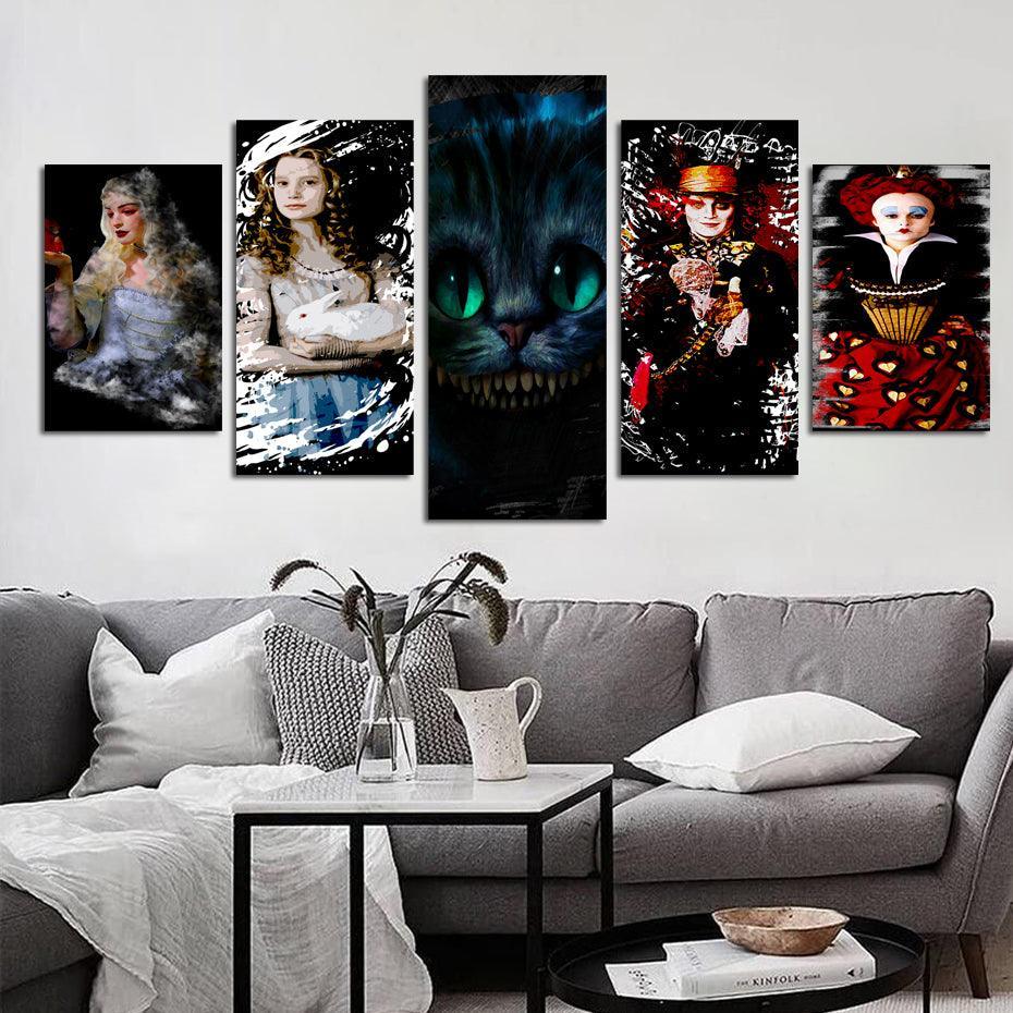 Alice In Wonderland 5 Piece HD Multi Panel Canvas Wall Art Frame-Original Frame
