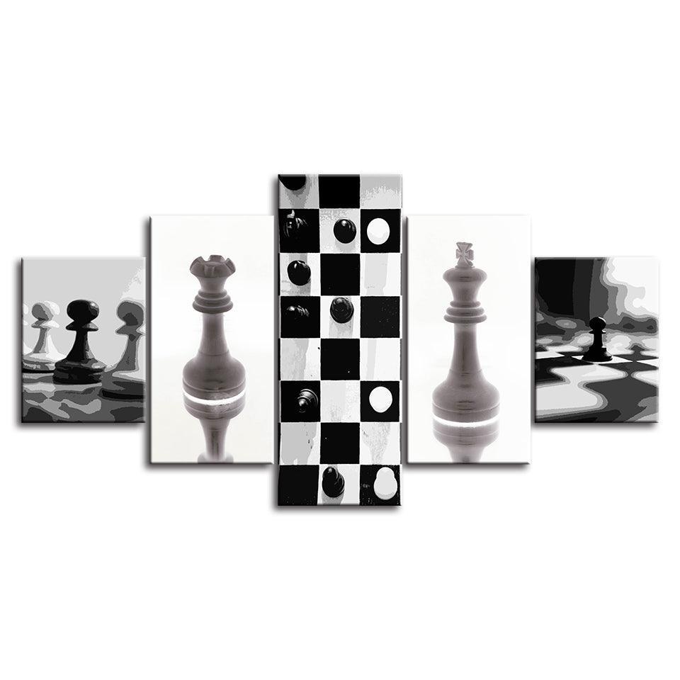Black & White Chess Collection 5 Piece HD Multi Panel Canvas Wall Art Frame-Original Frame
