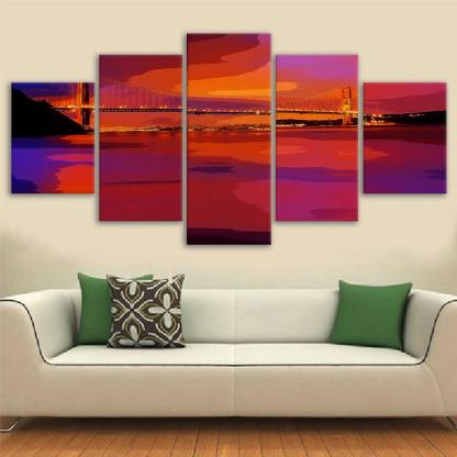 Golden Gate Bridge 5 Piece HD Multi Panel Canvas Wall Art Frame-Original Frame