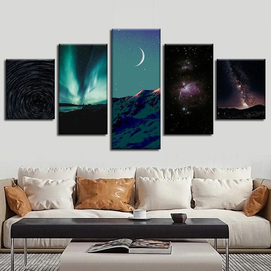 Milky Way Galaxy 5 Piece HD Multi Panel Canvas Wall Art Frame-Original Frame