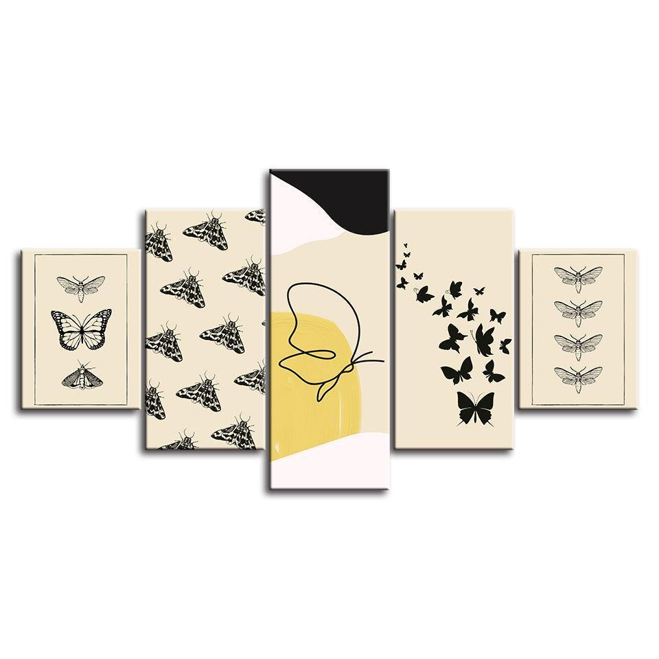 The Butterfly Beige Collection 5 Piece HD Multi Panel Canvas Wall Art Frame-Original Frame