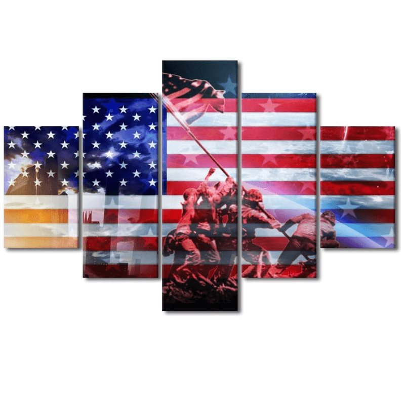 5 Piece Wall Art Set Featuring Military Theme Canvas Decor-Original Frame