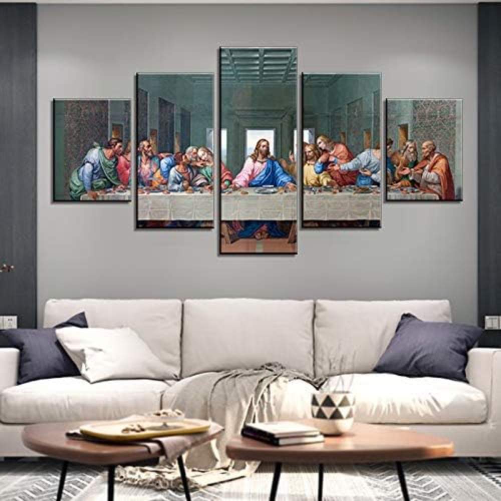 The Last Supper Jesus Canvas Art 5 Piece Framed Wall Decor