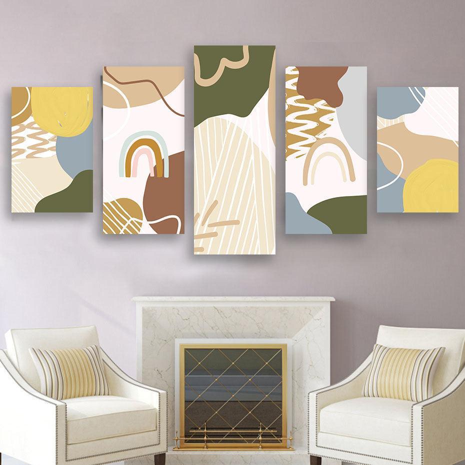 Pastel Abstract Art 5 Piece HD Multi Panel Canvas Wall Art Frame-Original Frame