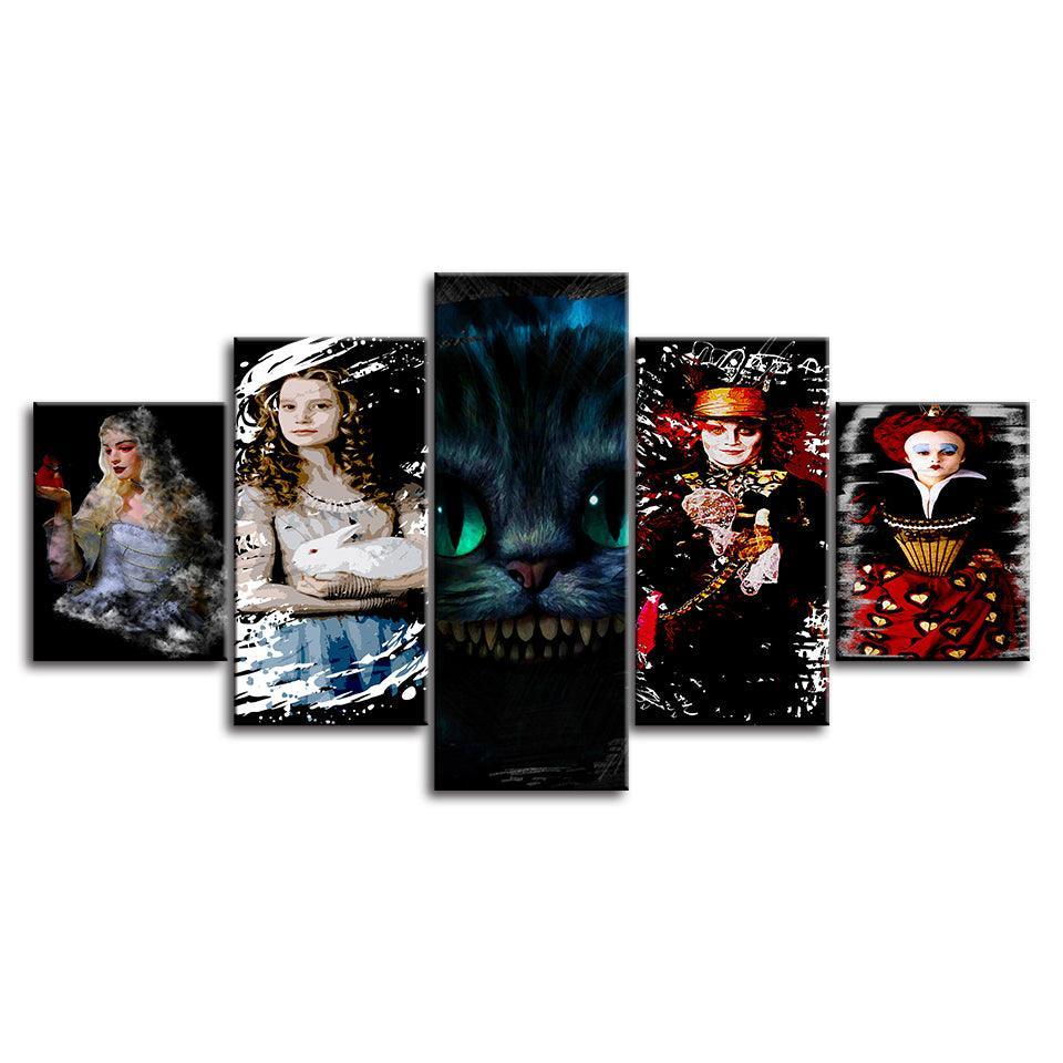 Alice In Wonderland 5 Piece HD Multi Panel Canvas Wall Art Frame-Original Frame