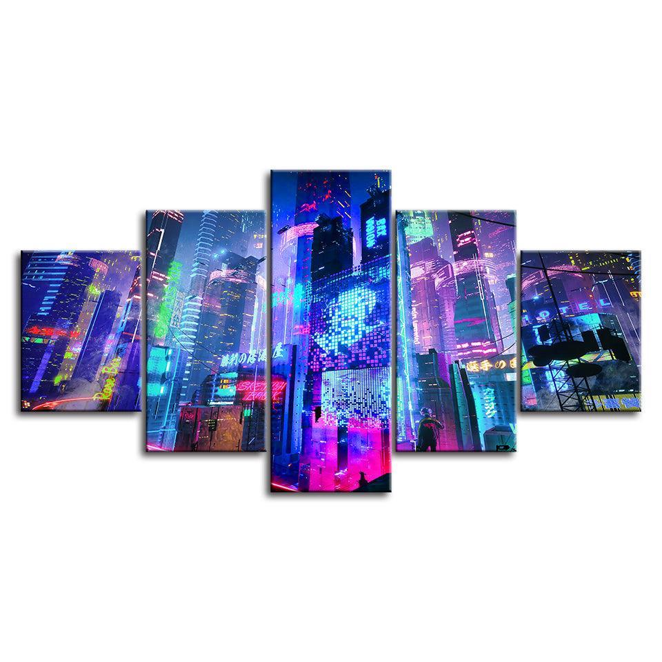 The City Lights Of Home 5 Piece HD Multi Panel Canvas Wall Art Frame-Original Frame