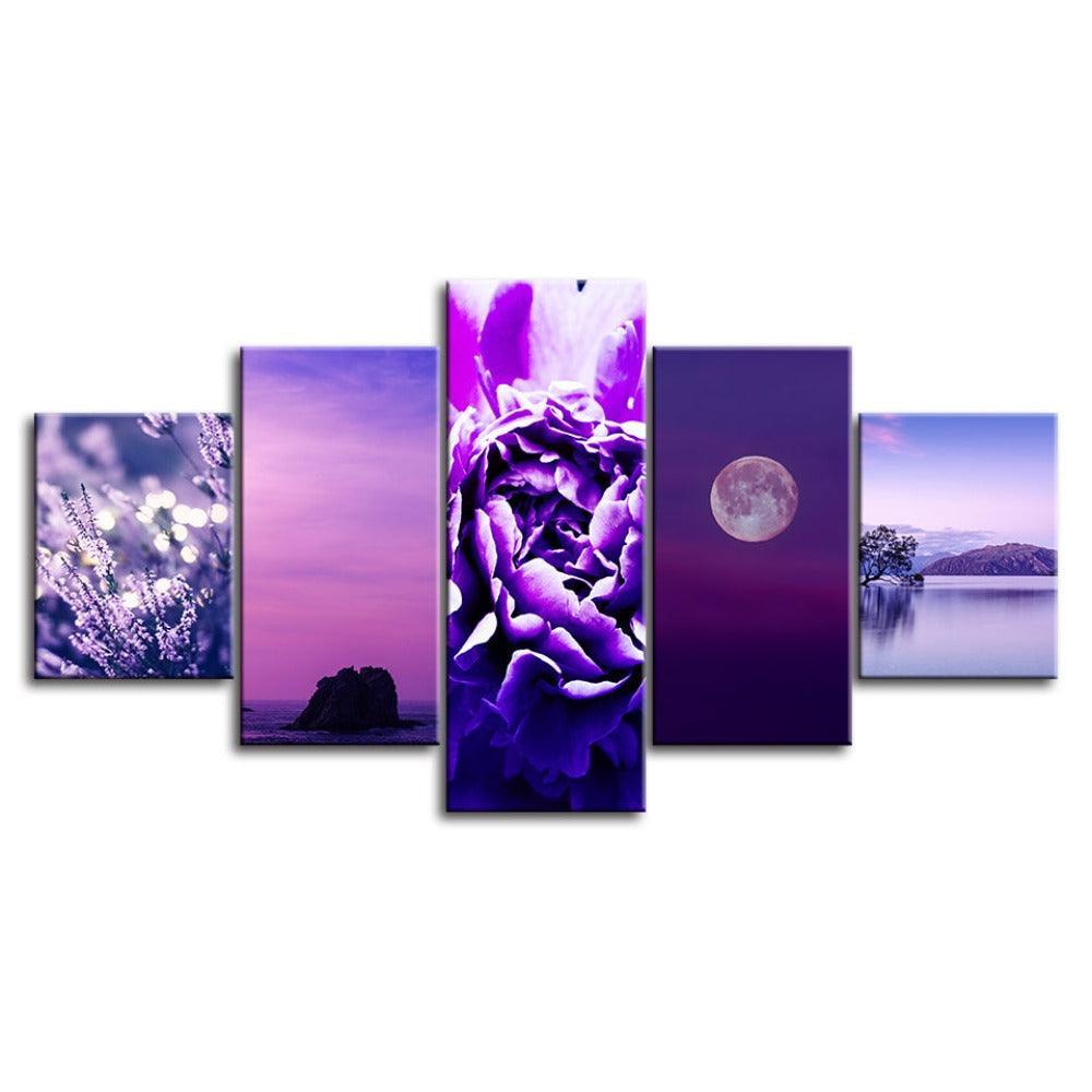 The Purple Collection 5 Piece HD Multi Panel Canvas Wall Art Frame-Original Frame