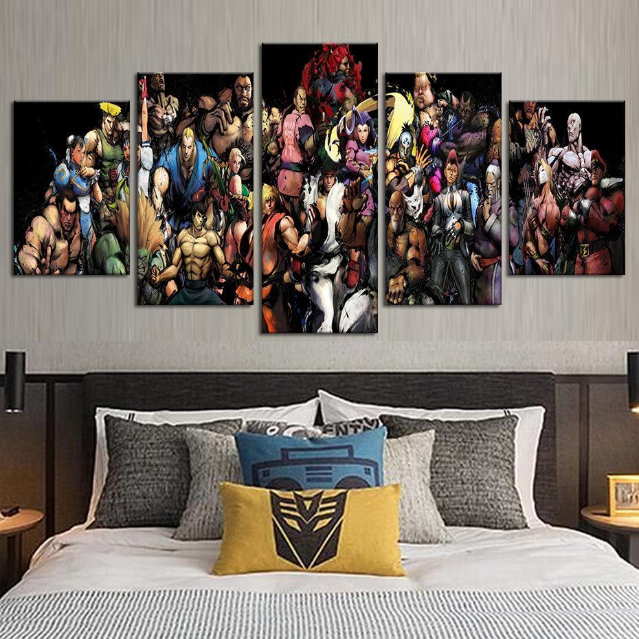 Street Fighters 5 Piece HD Multi Panel Canvas Wall Art Frame-Original Frame