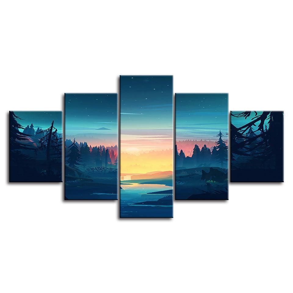 The Blue Sky Landscape 5 Piece HD Multi Panel Canvas Wall Art Frame-Original Frame