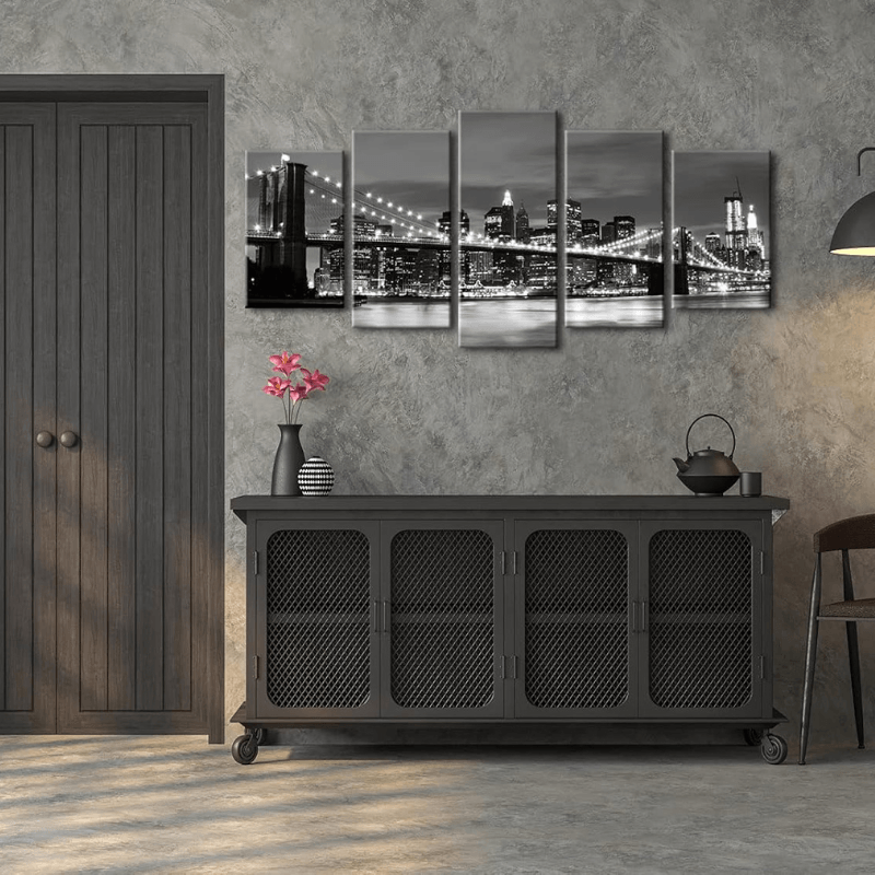 Brooklyn Bridge Cityscape Canvas Wall Art Set-Original Frame