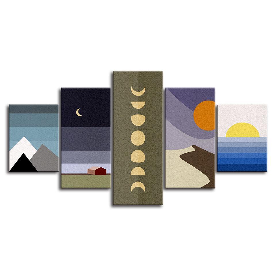 The Abstract Moon Landscapes 5 Piece HD Multi Panel Canvas Wall Art Frame-Original Frame