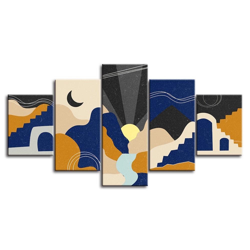 The Abstract Moon And Sun 5 Piece HD Multi Panel Canvas Wall Art Frame-Original Frame