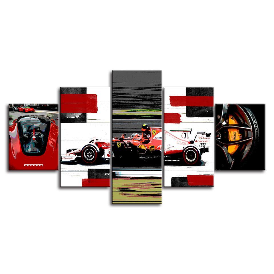 The Racing Red Car 5 Piece HD Multi Panel Canvas Wall Art Frame-Original Frame