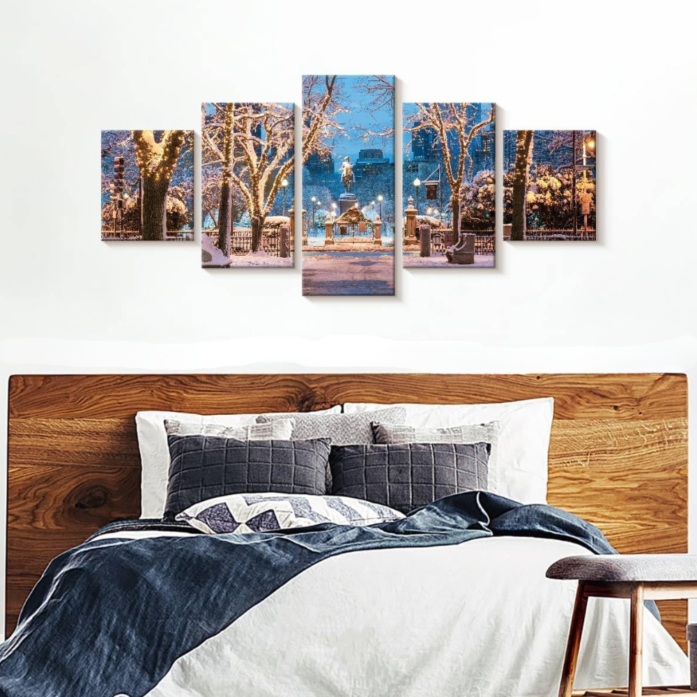 5 PieceOf  Boston White Christmas Horizontal Canvas Wall Art
