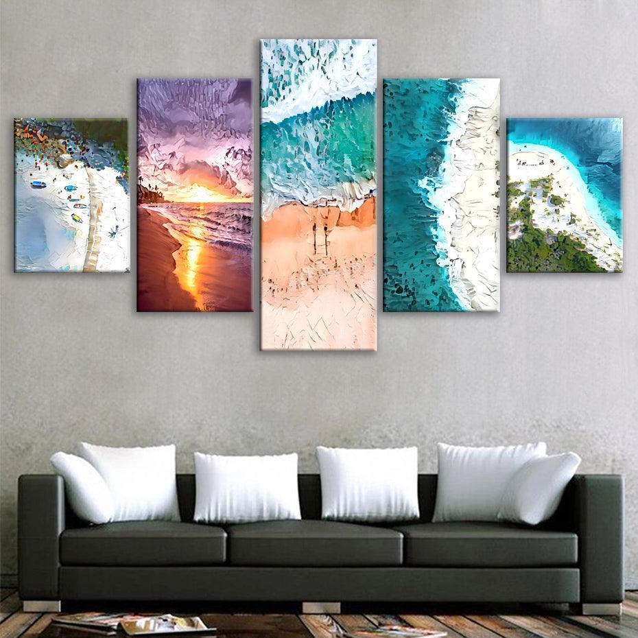 Beaches Of The World 5 Piece HD Multi Panel Canvas Wall Art Frame-Original Frame