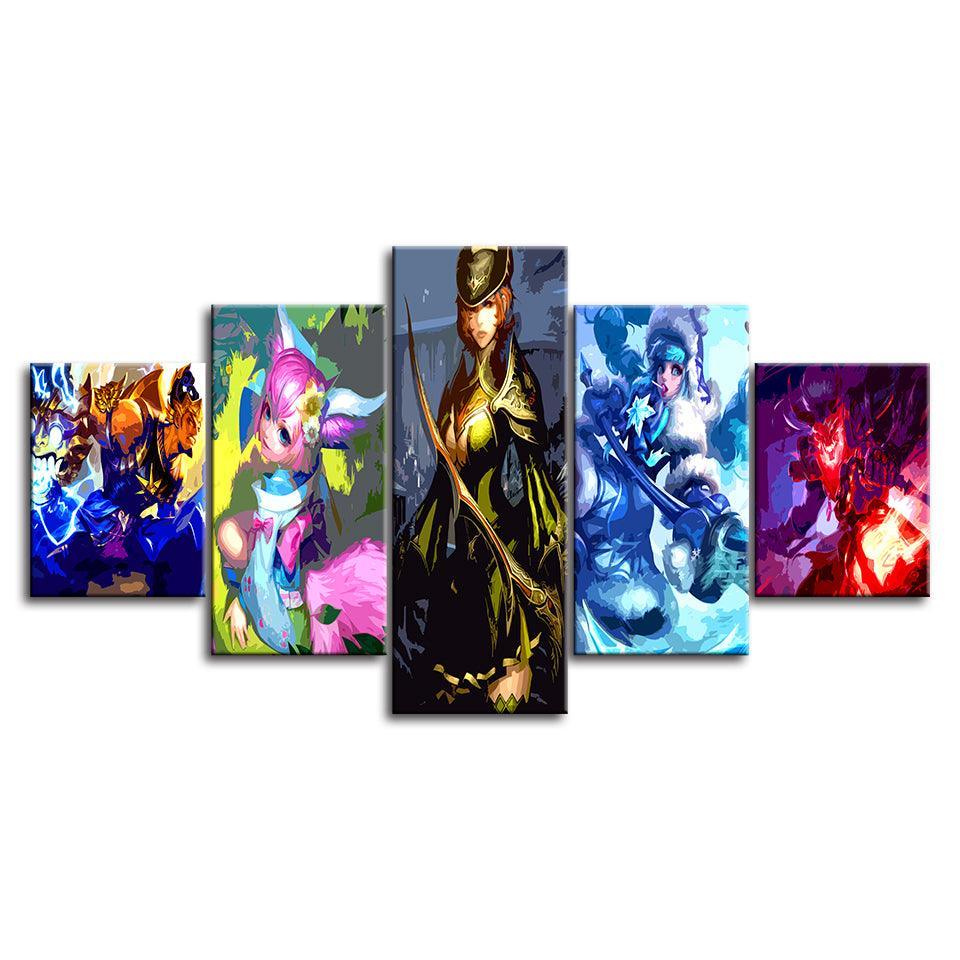 The Super Woman Team Cartoon 5 Piece HD Multi Panel Canvas Wall Art Frame-Original Frame