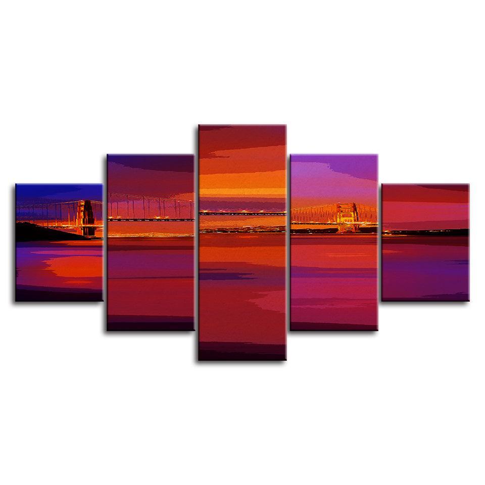 The Bridge´s Sunset 5 Piece HD Multi Panel Canvas Wall Art Frame-Original Frame