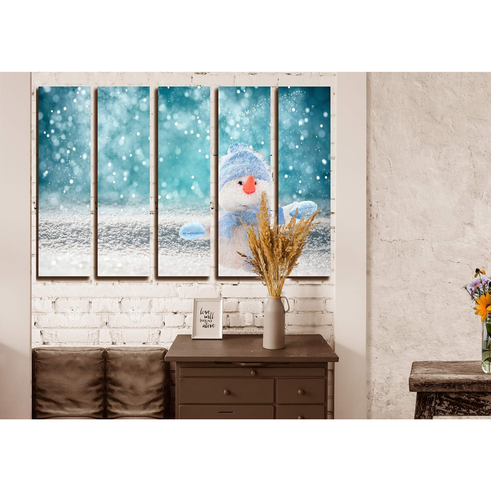 5 Piece Snowy Christmas Wall Art Snowman Canvas Picture Set