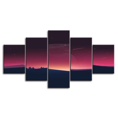 The Desert´s Sunset 5 Piece HD Multi Panel Canvas Wall Art Frame-Original Frame