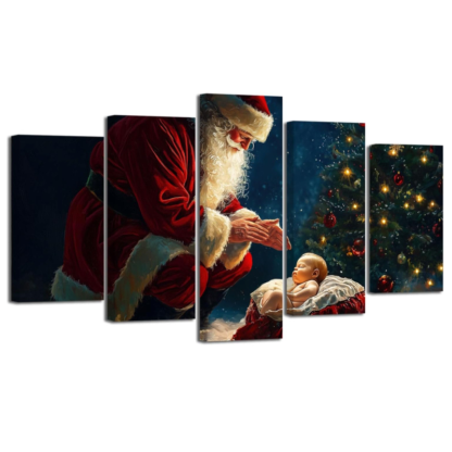 5 Pieces Nativity Wall Art Santa Claus with Baby Jesus Pictures