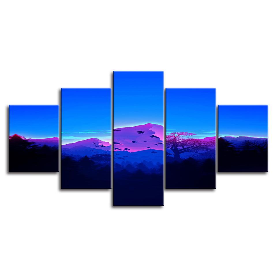 The Purple Mountains 5 Piece HD Multi Panel Canvas Wall Art Frame-Original Frame